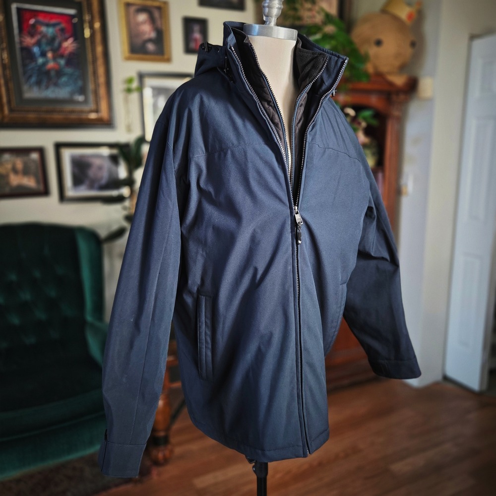 Weatherproof Jacket Mens Large Navy Blue Hooded Full Zip Rain Coat Outerwear L
